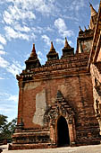 Bagan Myanmar. Sulamani temple. Details of the terraces and the small stupas at the corners. 